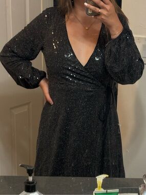 Lulu's Black Sequin Wrap Dress